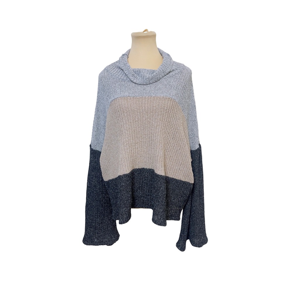 Fantastic Fawn Colorblock Cowl Neck Bell Sleeve Sweater Large Chunky Casual